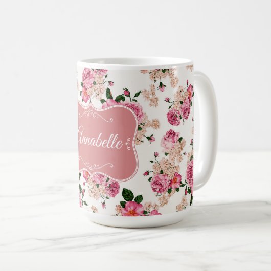 ピンクのビクトリアンバラ{ersonalize コーヒーマグカップ (正面右)