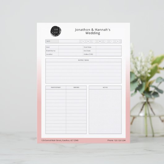 ピンクのビジネスイベント計画ワークシート (スタンド正面)