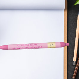 ピンクのビジネス会社のロゴ名の電話番号 黒ボールペン