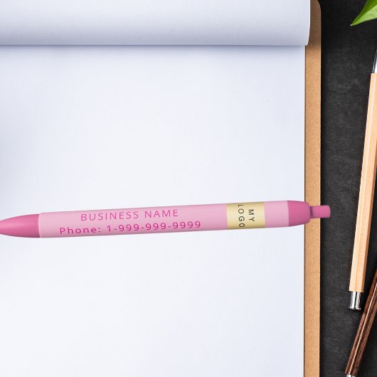 ピンクのビジネス会社のロゴ名の電話番号 黒ボールペン
