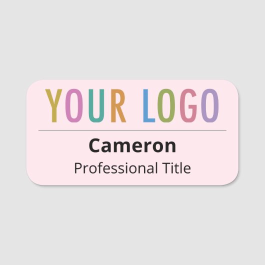 ピンクのビジネス名タグカスタムロゴ丸い角 名札 (正面)