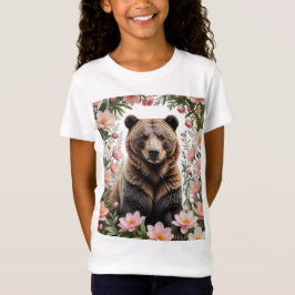 ピンクのビターレートの花に囲まれたブラウン・ベア Tシャツ