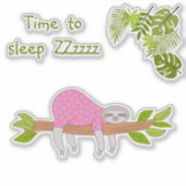 ピンクのビニールシールで眠るナマケモノ シール (正面)