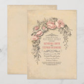 ピンクのビンテージの花がおしゃれな古いリハーサルディナー 招待状 (正面/裏面)