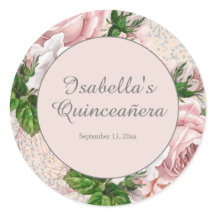 ピンクのビンテージ フラワー グリッターの quinceañera 