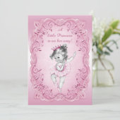 ピンクのビンテージ プリンセス バレリーナ ベイビー シャワー 招待状 (スタンド正面)