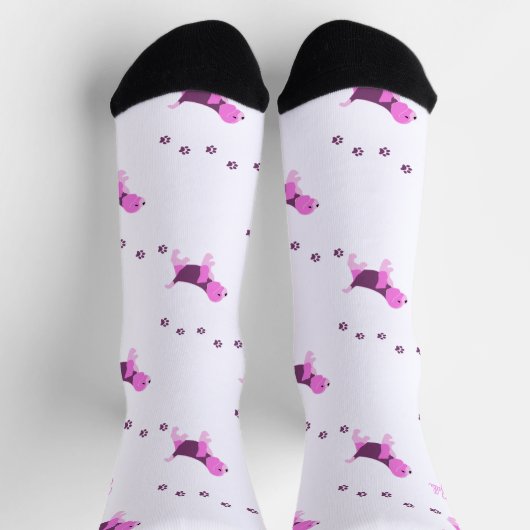 ピンクのビーグル犬のアートパピースポープ印刷の名前ホワイト ソックス (上部)