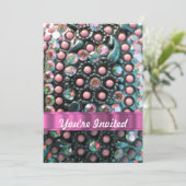 ピンクのビーズがパーソナライズされた 招待状 (スタンド正面)