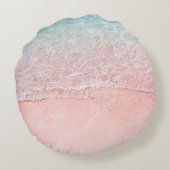 ピンクのビーチとスプラッシュウェーブ ラウンドクッション (裏面)