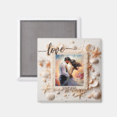 ピンクのビーチの貝殻 ラブ フォト マグネット (正面/裏面)