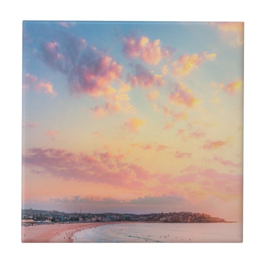 ピンクのビーチサンゴールデン空の美しい休暇 タイル (正面)