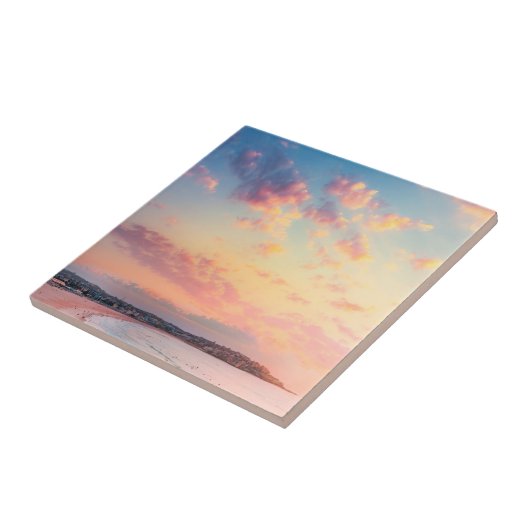 ピンクのビーチサンゴールデン空の美しい休暇 タイル (側面)