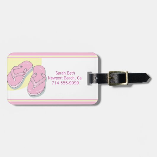 ピンクのビーチサンダル ラゲッジタグ (正面横)