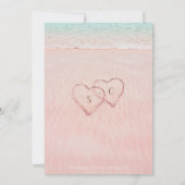 ピンクのビーチハートの砂のブライダルシャワー 招待状 (裏面)