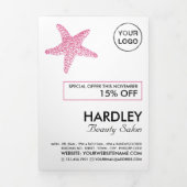 ピンクのビーチヒトデ、美しいサロントリフォールドフライヤー 三つ折り招待状 (カバー)