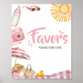 ピンクのビーチ夏の赤ちゃんシャワーの好意 ポスター (正面)