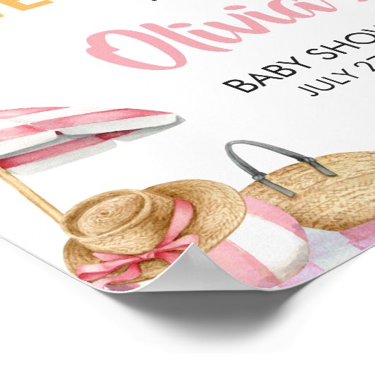 ピンクのビーチ夏の赤ちゃんシャワーへようこそ ポスター (角)