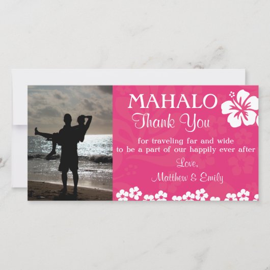 ピンクのビーチ花ありがとうフォトカード サンキューカード (正面)