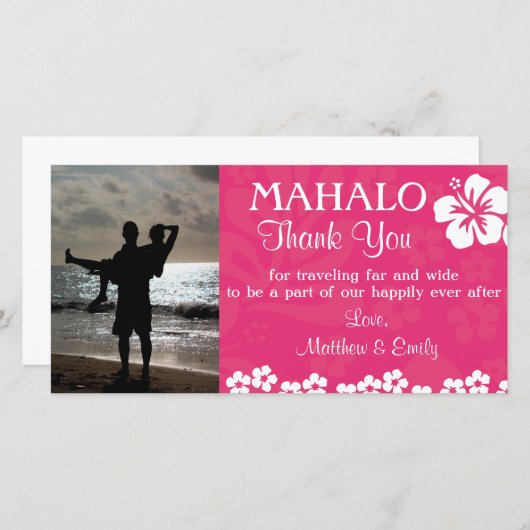 ピンクのビーチ花ありがとうフォトカード サンキューカード (正面/裏面)