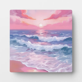 ピンクのビーチ 海岸の絵画アート フォトプラーク