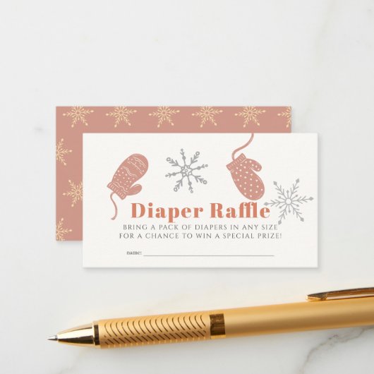 ピンクのビーニー ボーイ ベイビー シャワー おむつラッフルチケット エンクロージャーカード (正面/裏面インサイチュ)
