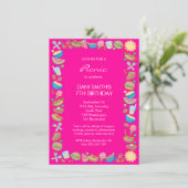 ピンクのピクニック誕生日 招待状 (スタンド正面)