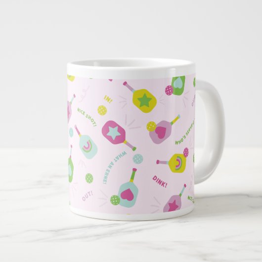 ピンクのピクレボールプレイヤーへのギフトパーソナライズされた ジャンボコーヒーマグカップ (正面右)