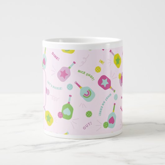 ピンクのピクレボールプレイヤーへのギフトパーソナライズされた ジャンボコーヒーマグカップ (正面)