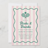 ピンクのピックボールのディンクとドリンクの誕生日パーティー 招待状 (正面)