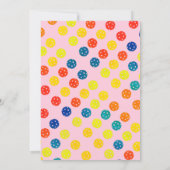ピンクのピックボールパドルフォトディンク誕生日パーティー 招待状 (裏面)