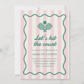 ピンクのピックルボール レトロ エレガント バースデーパーティー 招待状 (正面)