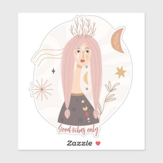 ピンクのピッグテールboho女性の花の月肯定 シール (シート)