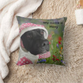 ピンクのピットブルフードに黒い水玉模様-フローラ私 クッション (ブランケット)