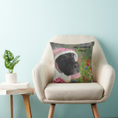 ピンクのピットブルフードに黒い水玉模様-フローラ私 クッション (椅子)