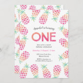 ピンクのピンアップル熱帯誕生日招待状 招待状 (正面/裏面)