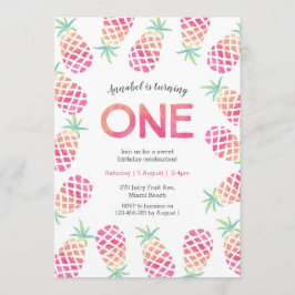 ピンクのピンアップル熱帯誕生日招待状 招待状
