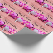 ピンクのピンク水玉模様リボン付きゴルフボール ラッピングペーパー (角)