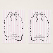 ピンクのピンストライプ状リボンイヤリングジュエリー表示カード (正面&裏面)