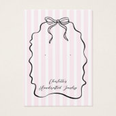 ピンクのピンストライプ状リボンイヤリングジュエリー表示カード (正面)