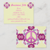 ピンクのピースサインおよびハートの名刺 名刺 (正面/裏面)