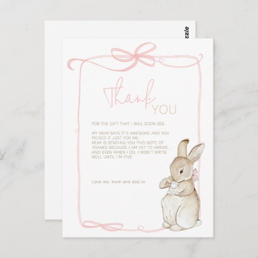 ピンクのピーターうさぎのビアトリックス女の子のベビーシャワー ポストカード (正面/裏面)