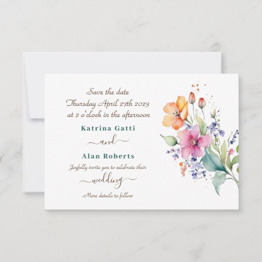 ピンクのピーチイエロー開花は日付カードを保存 セーブザデート (正面)