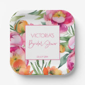 ピンクのピーチオレンジの牡丹エレガントブライダルシャワー ペーパープレート (正面)