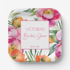 ピンクのピーチオレンジの牡丹エレガントブライダルシャワー ペーパープレート
