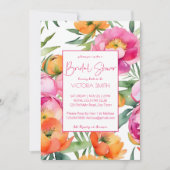 ピンクのピーチオレンジの牡丹エレガントブライダルシャワー 招待状 (正面)