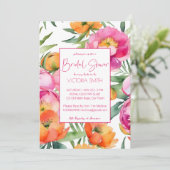 ピンクのピーチオレンジの牡丹エレガントブライダルシャワー 招待状 (スタンド正面)