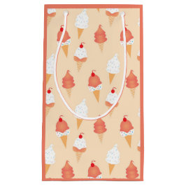 ピンクのピーチパターンを振りかけるアイスクリームコーン スモールペーパーバッグ