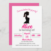 ピンクのファッション人形の誕生日パーティー招待状 招待状 (正面/裏面)