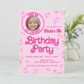 ピンクのファッション人形フォトバースデーパーティー 招待状 (スタンド正面)