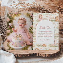 ピンクのファンシーな妖精の誕生日写真 サンキューカード